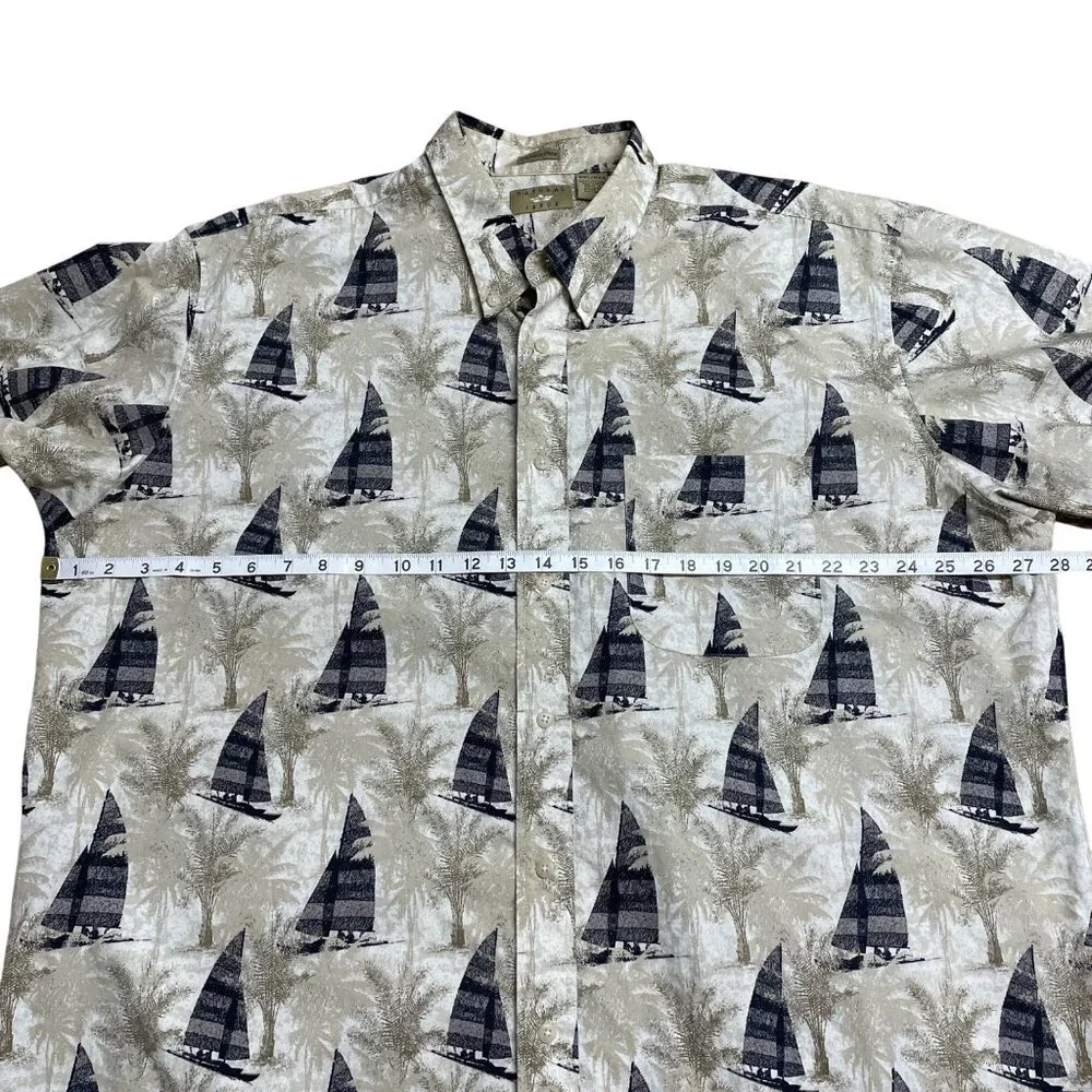 NATURAL ISSUE BUTTON UP SHIRT SAILBOAT NAUTICAL MEN’S XXL COTTON WRINKLE FREE